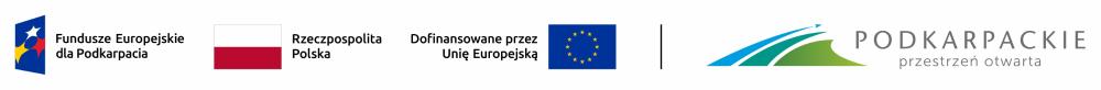 Logotypy, Fundusze uropejskie dla Podkarpacia, Rzeczypospolita Polska, DOfinansowane przez Unie Europejską, Podkaprackie przestrzeń otwarta